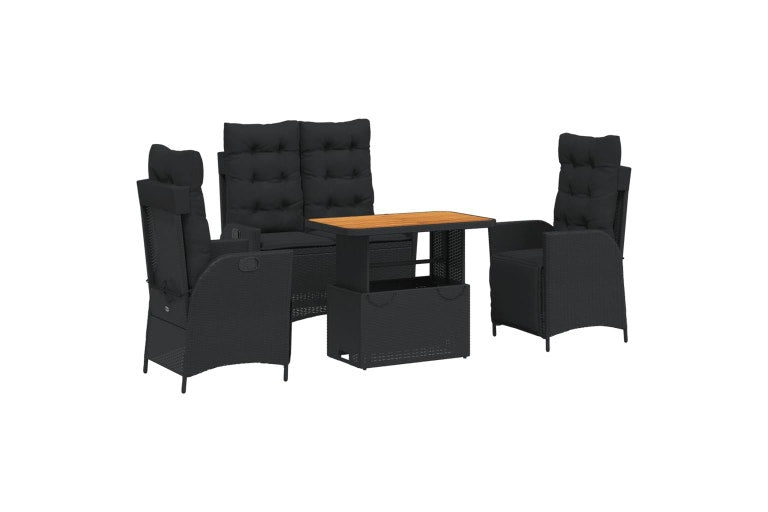 4 Piece Garden Dining Set with Cushions Black Poly Rattan vidaXL
