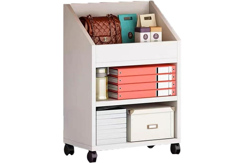 Mobile Bookshelf Wheels Office Cart Home Wooden Storage Side Cabinet