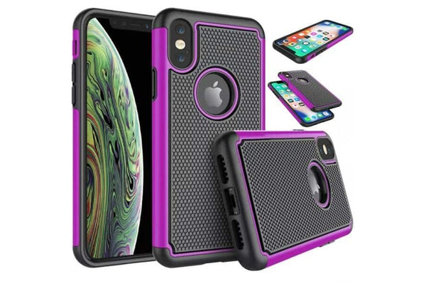 For Apple iPhone XS Max Case Drop Resistant Defender Tradies Heavy Duty Rugged Shockproof Tough Cover (Purple)
