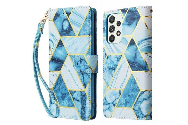 For Samsung Galaxy S25+Plus /S24+Plus Case Fashion Marble Painting Pattern Flip Wallet Case Leather Card Slots Stand Cover (Blue Gilding)