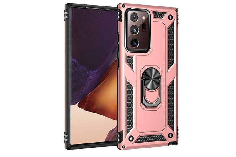 For Samsung Galaxy Note 20 Ultra /Note 20 Ultra 5G 6.9 Case, Military Grade 360 Degree Rotating Metal Magnetic Ring Car Mount Holder Kickstand Shockproof Heavy Duty Cover (Rose Gold)