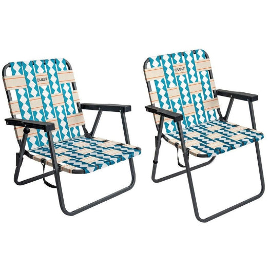 2pc Quest Cocomo 62cm Low and 79cm Mid Foldable Beach Chair w Armrests Set