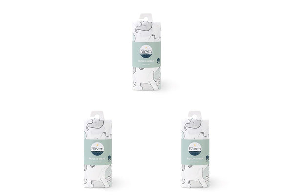 3x Little Haven Muslin Wrap Elephant Cozy & Comfort Style Baby Blanket 100cm