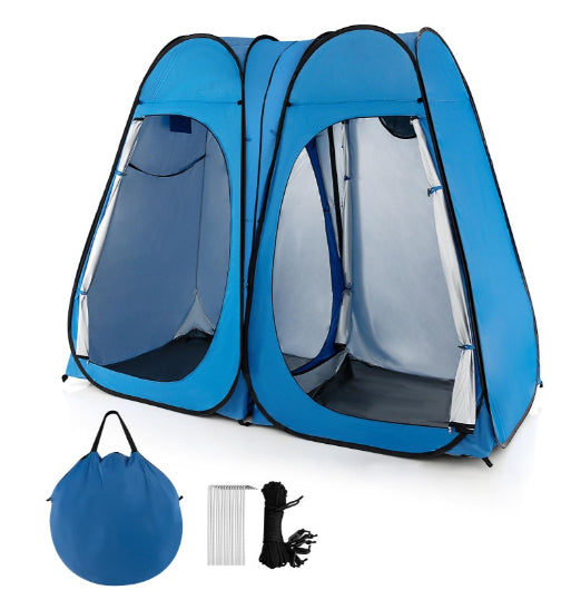 Costway 2-Room Pop Up Shower Tent Outdoor Camping Portable Change Room Privacy Shelter w/Carrying Bag Blue