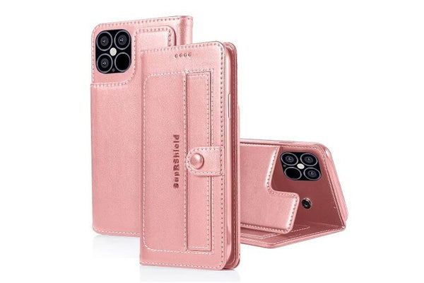 For Apple iPhone 12 Mini Case SupRShield Pro Luxury Wallet Leather Flip Magnetic Stand Case Cover (Rose Gold)