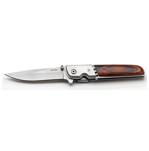 Whitby Knives Survival Camping SS Lock Knife w Wooden Handle - 3.5'' Blade