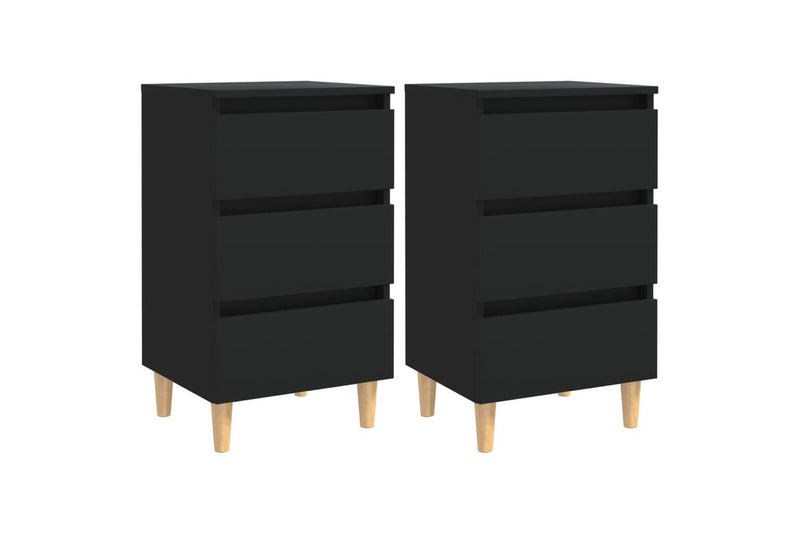 Bed Cabinets With Solid Wood Legs 2 Pcs Black 40X35x69 Cm Bedside Tables