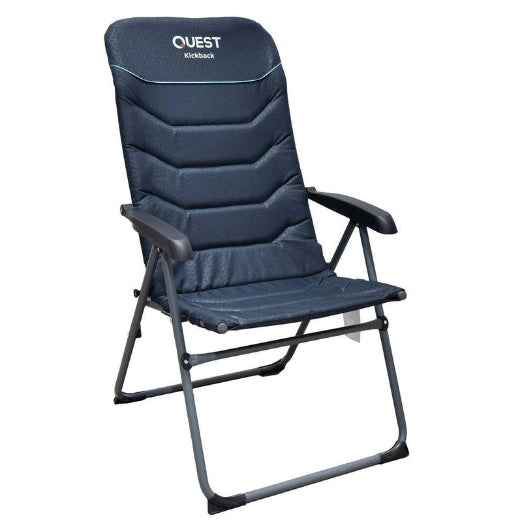 Quest Outdoors Steel Frame Kickback Reclining Folding Camping Chair Blue