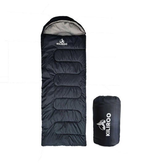 KILIROO Sleeping Bag 350gsm Outdoor Camping Hiking Thermal Winter Single Black
