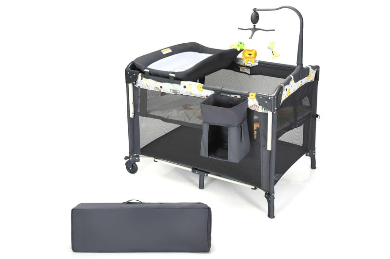 Costway 4-IN-1 Portable Travel Cot Portacot kid Co Sleeper Bedside Bassinet Playpen Cradle Adjustable Height w/Mattress &Toy Rack