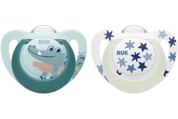 NUK: Star Day & Night Silicone Soother - 6-18mths Green (2 Pack)