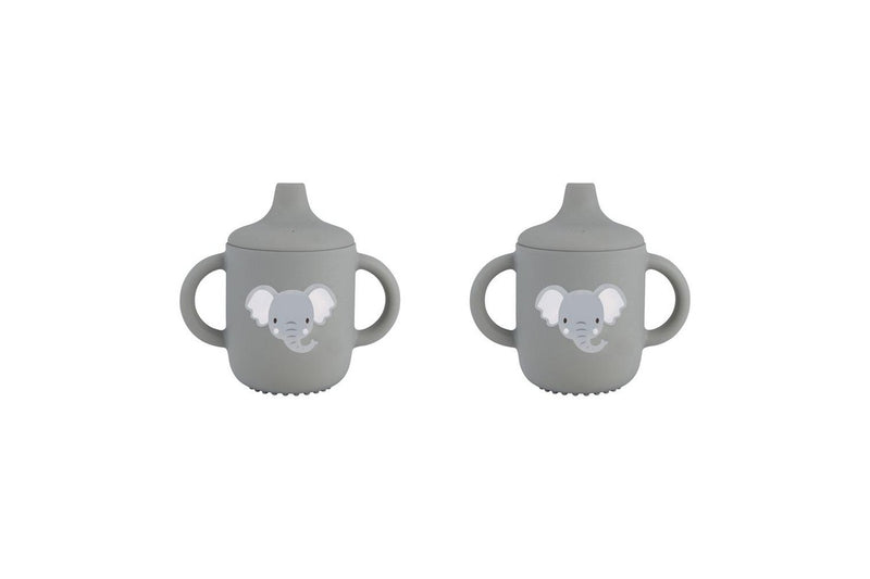 2x Splosh Baby Elephant Silicone Sippy Cup w Handles Drinkware 12cm Grey 0+