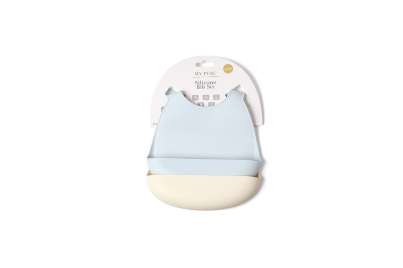 2pc My Pure Silicone Baby Toddler Feeding Bib Set - Baby Blue and Pannacotta 4M+