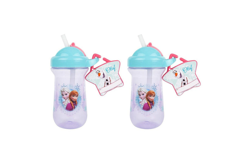 2x Frozen Flip Top Straw Drink Juice Milk BPA Free Cup w Name Tag Todddler 18m+