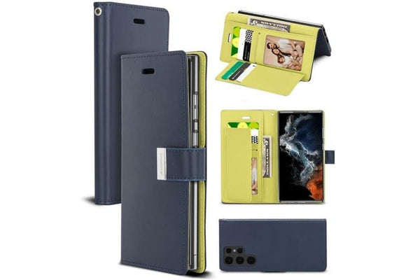 Goospery Samsung Galaxy S22 Ultra 5G Rich Diary Wallet Flip Case Leather Card Slots Magnetic Cover (Navy Blue)