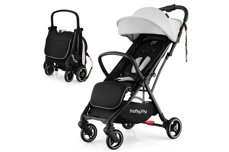 Costway Folding Stoller Portable Stroller w/Adjustable Canopy Gravity Folding Design Grey