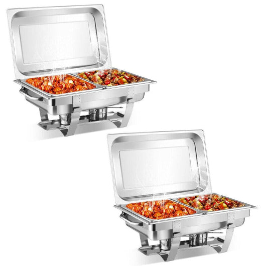 Giantex 2PCS 9L Stainless Steel Chafing Dish Roll Top Chafer Buffet Rectangular Full Size Food Warmer Indoor & Outdoot Use