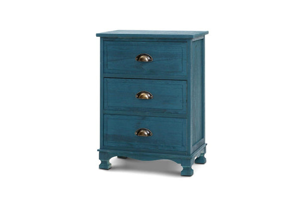 Artiss Bedside Table 3 Drawers Vintage - THYME Blue