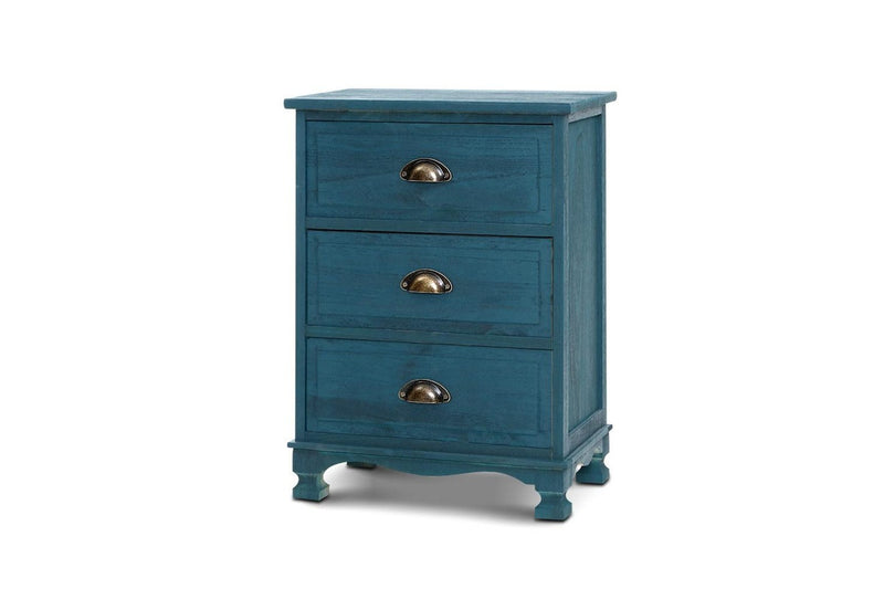 Artiss Bedside Table 3 Drawers Vintage - THYME Blue