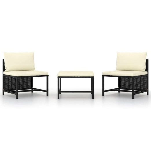 3 Piece Garden Sofa Set with Cushions Black Poly Rattan vidaXL