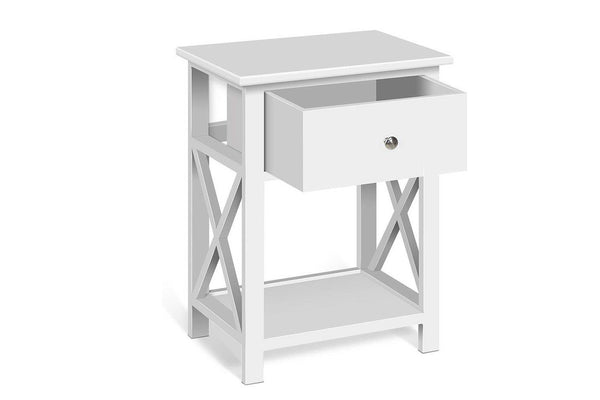 Artiss Bedside Table 1 Drawer with Shelf - EMMA White