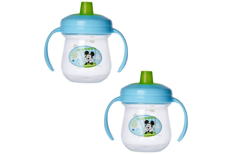 2PK The First Years Soft Spout Trainer Drinking Sippy Cup Baby 9m+ Mickey Blue