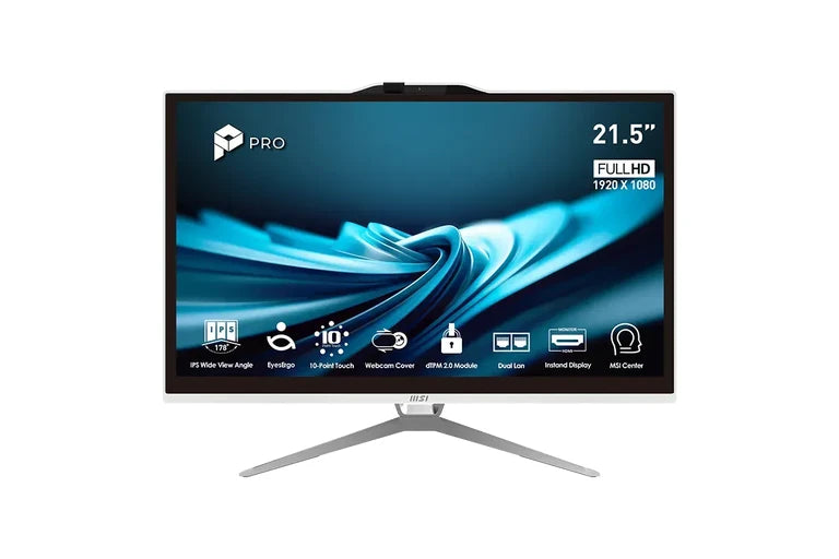 MSI PRO AP222T 21.5" All-In-One Touchscreen Desktop PC, G7400, 8GB RAM, 128GB SSD, Windows 11 Pro - Black [PRO AP222T 14MA-656AU]