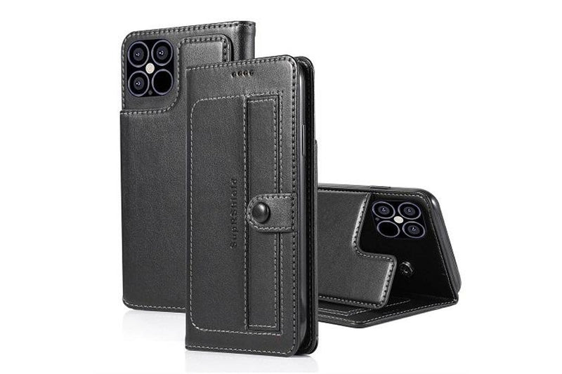 For Apple iPhone 12 Pro Case SupRShield Pro Luxury Wallet Leather Flip Magnetic Stand Case Cover (Black)