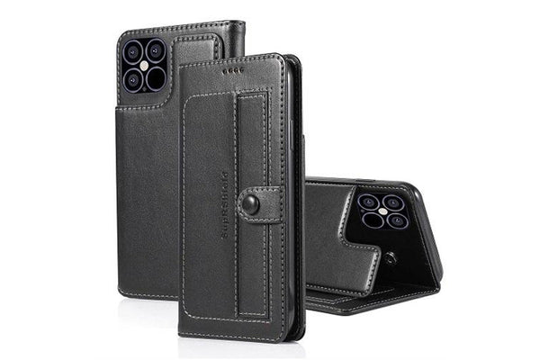 For Apple iPhone 12 Mini Case SupRShield Pro Luxury Wallet Leather Flip Magnetic Stand Case Cover (Black)