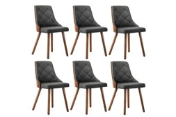 Oikiture Dining Chairs Wooden Chair Kitchen Cafe Faux Linen fabric Padded Seatx6