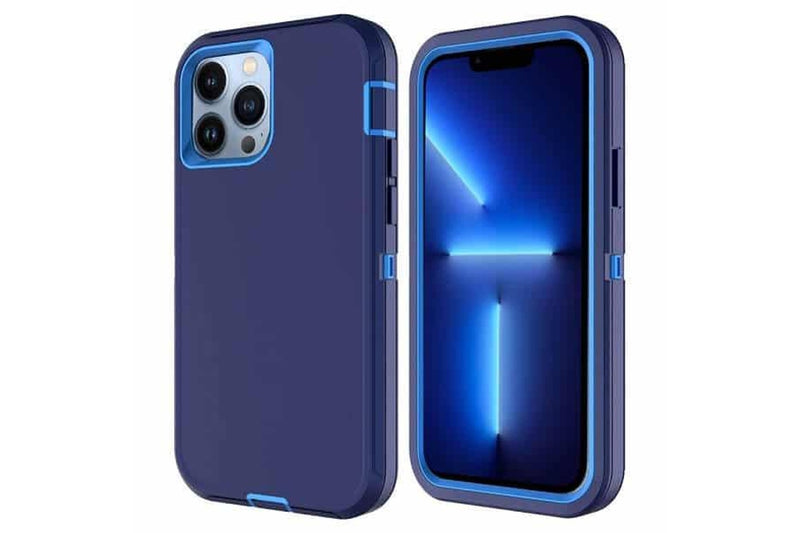 For Apple iPhone 13 Pro Max Case Drop Resistant Defender Tradies Heavy Duty Rugged Shockproof Tough Cover (Navy Blue /Blue)