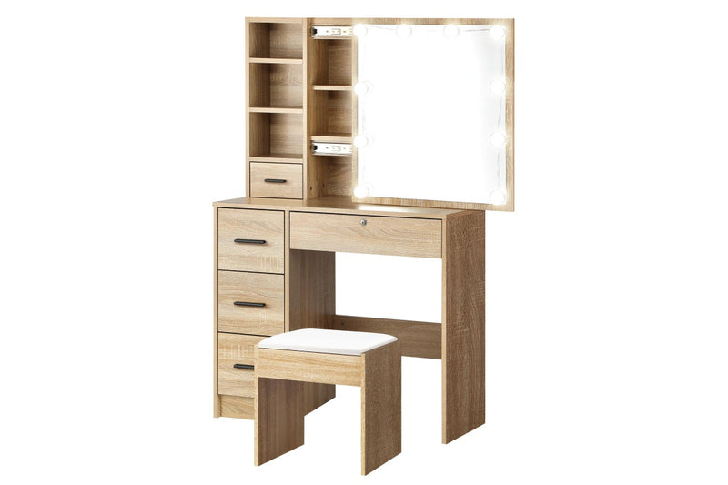 Oikiture Dressing Table Slide Mirror Stool Set(Natural)
