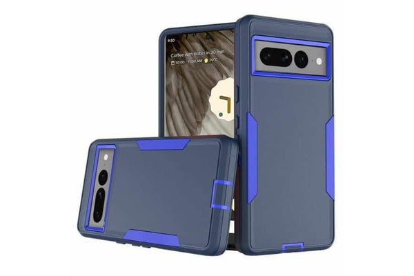 For Google Pixel 7 Pro 3in1 Case Drop Resistant Defender Tradies Hybrid Armor Heavy Duty Rugged Shockproof Tough Cover (Navy Blue)