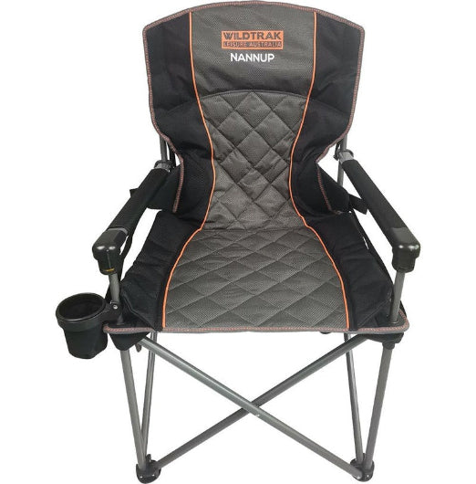 Wildtrak Nannup 104cm Camp Chair w Cup Holder Camping Outdoor Seat Grey Black