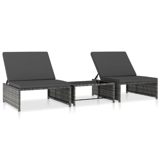 Reclining Garden Chairs 2 pcs with Table Grey Poly Rattan vidaXL