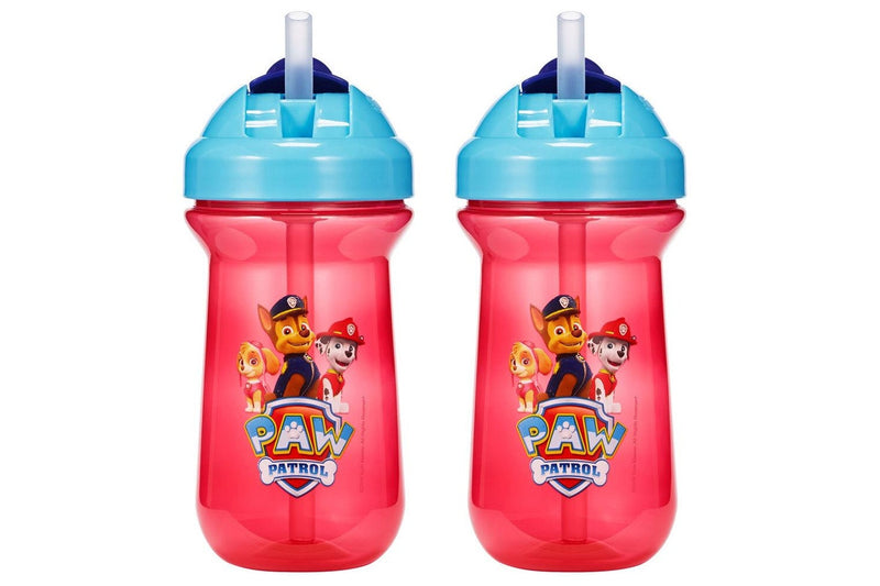 2pc The First Years Flip Top Straw Cup Baby Toddler 18m+ Water Bottle Paw Patrol