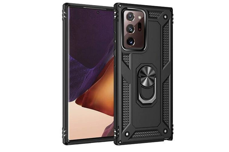 For Samsung Galaxy Note 20 Ultra /Note 20 Ultra 5G 6.9 Case, Military Grade 360 Degree Rotating Metal Magnetic Ring Car Mount Holder Kickstand Shockproof Heavy Duty Cover (Black)