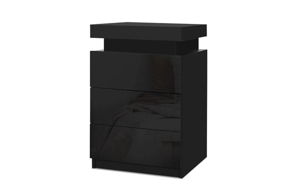 Artiss Bedside Table LED 3 Drawers - COLEY Black