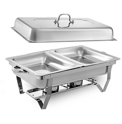 Alston 9L 4.5x2 Bain Marie Bow Food Buffet Warmer Pan Chafing Dish Stainless Steel Catering Warmer Set with Trays Lid Fuel Holder Party Banquet Dining