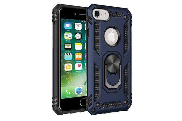 For Apple iPhone 7 Plus /8 Plus Case, Military Grade 360 Degree Rotating Metal Magnetic Ring Car Mount Holder Kickstand Shockproof Heavy Duty Cover (Navy Blue)