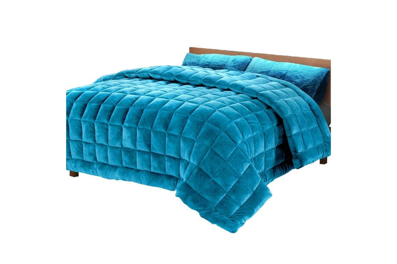 Super King Bedding Faux Mink Quilt Comforter Winter Weight Throw Blanket Teal