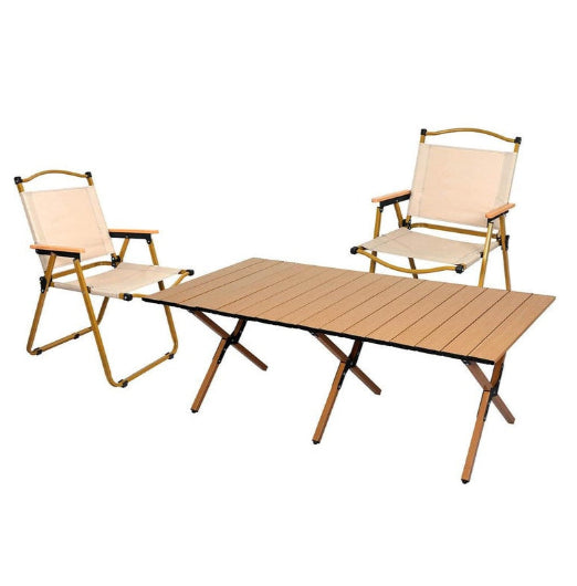 Levede Folding Camping Table Chair Set Portable Brown