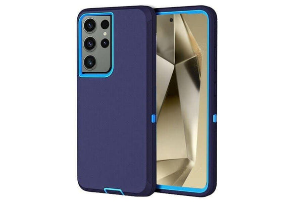 For Samsung Galaxy S24 Ultra Case Drop Resistant Defender Tradies Heavy Duty Rugged Shockproof Cover (Navy Blue)