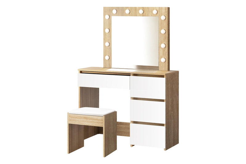 Oikiture Dressing Table Stool Set 12 LED Bulbs(Natural)