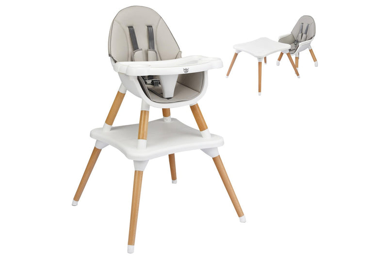 Costway 5 In 1 High Chair Convertible Eating Feeding Chair Booster Seat Wood Table Chair w/Adjustable Tray & PU Cushion, Grey