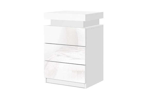 Artiss Bedside Table LED 3 Drawers - COLEY White
