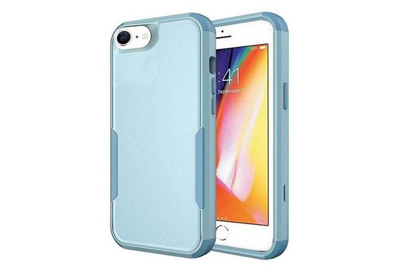 For Apple iPhone SE 2022 3in1 Case Drop Resistant Defender Tradies Hybrid Armor Heavy Duty Rugged Shockproof Tough Cover (Sky Blue)