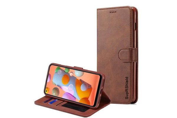 Samsung Galaxy A11 Case, Case, SupRShield Wallet Leather Flip Magnetic Stand Case Cover (Coffee)