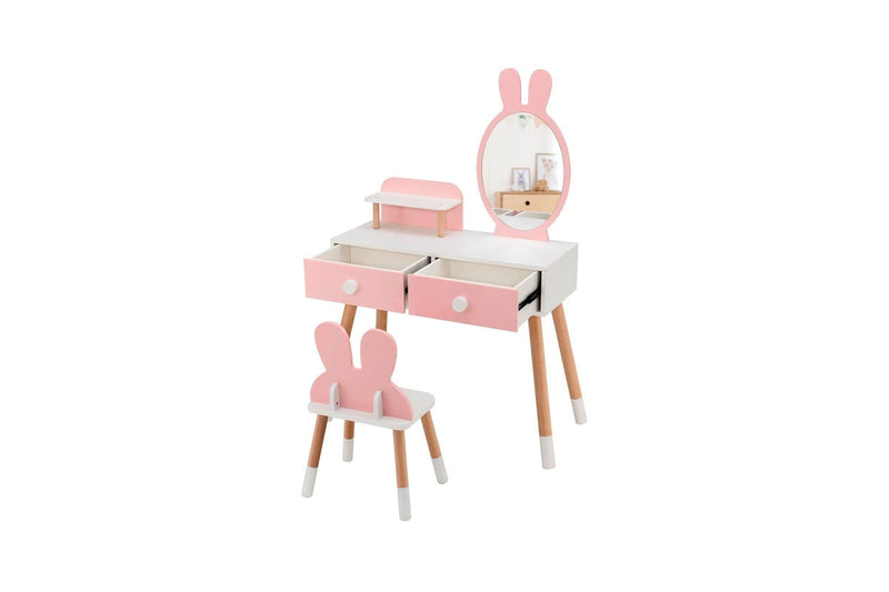 Costway 2 in 1 Dressing Table Vanity Table Set w/ Stool&Mirror Pink