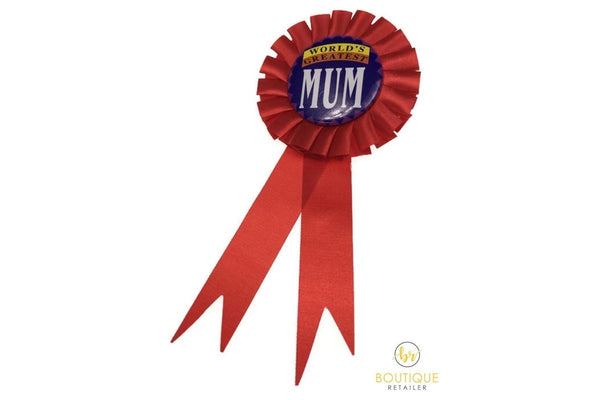 WORLD'S GREATEST MUM Red Ribbon Badge Award MOTHERS DAY Gift Fun Fancy Party